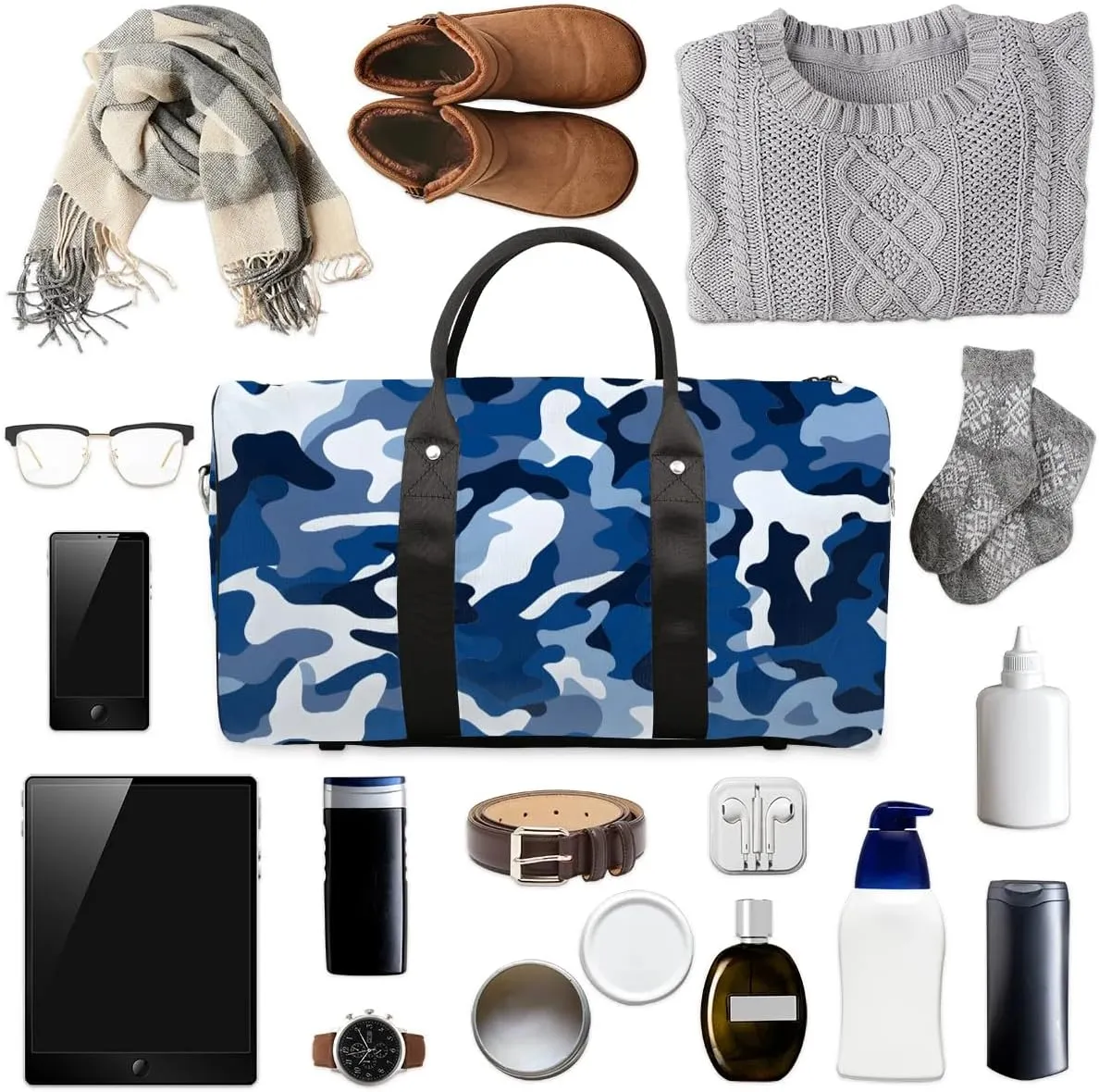 Camo Travel Duffel Bag for Women Men Waterproof Foldable Overnight Weekender Bag Large Capacity Sports Gym Bag