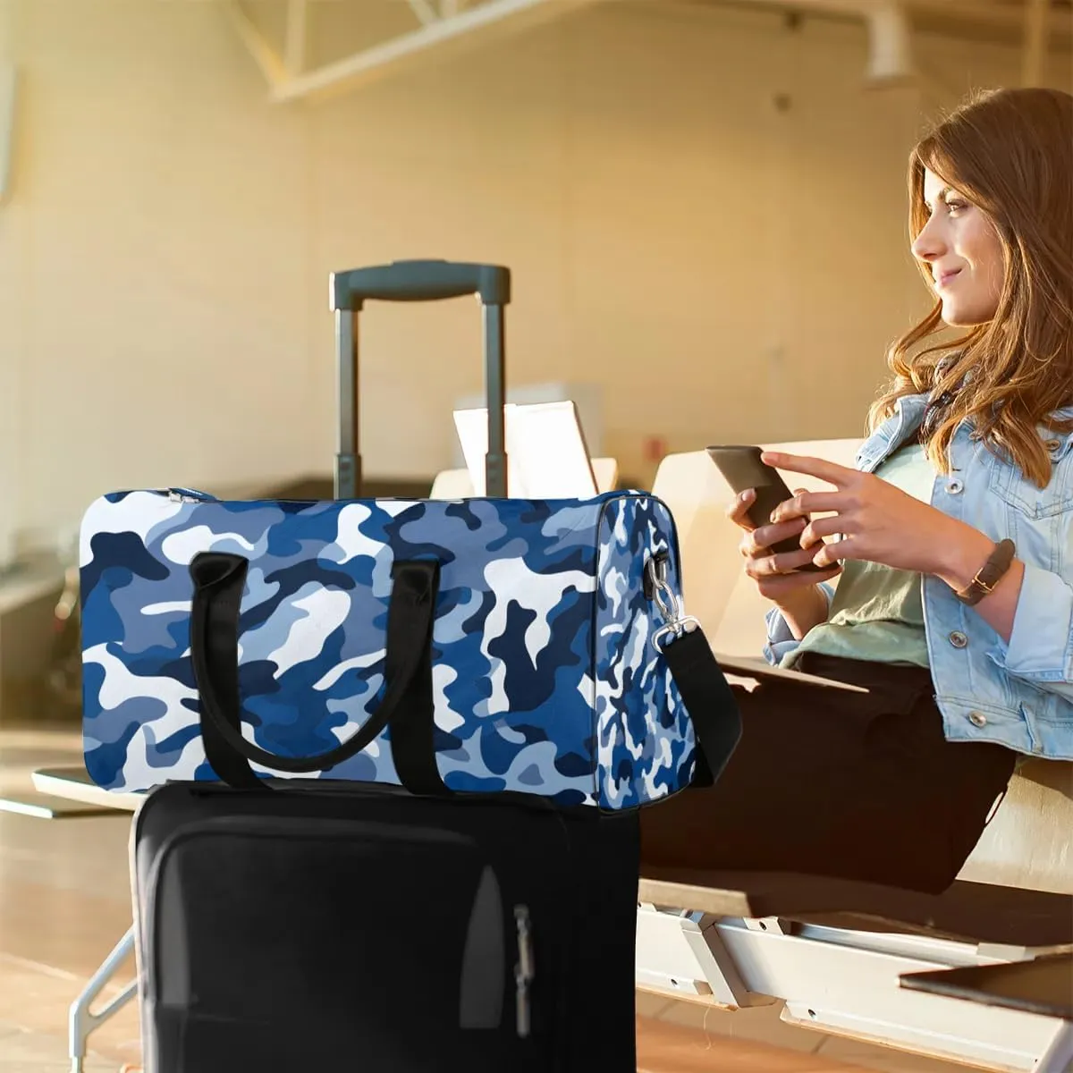 Camo Travel Duffel Bag for Women Men Waterproof Foldable Overnight Weekender Bag Large Capacity Sports Gym Bag