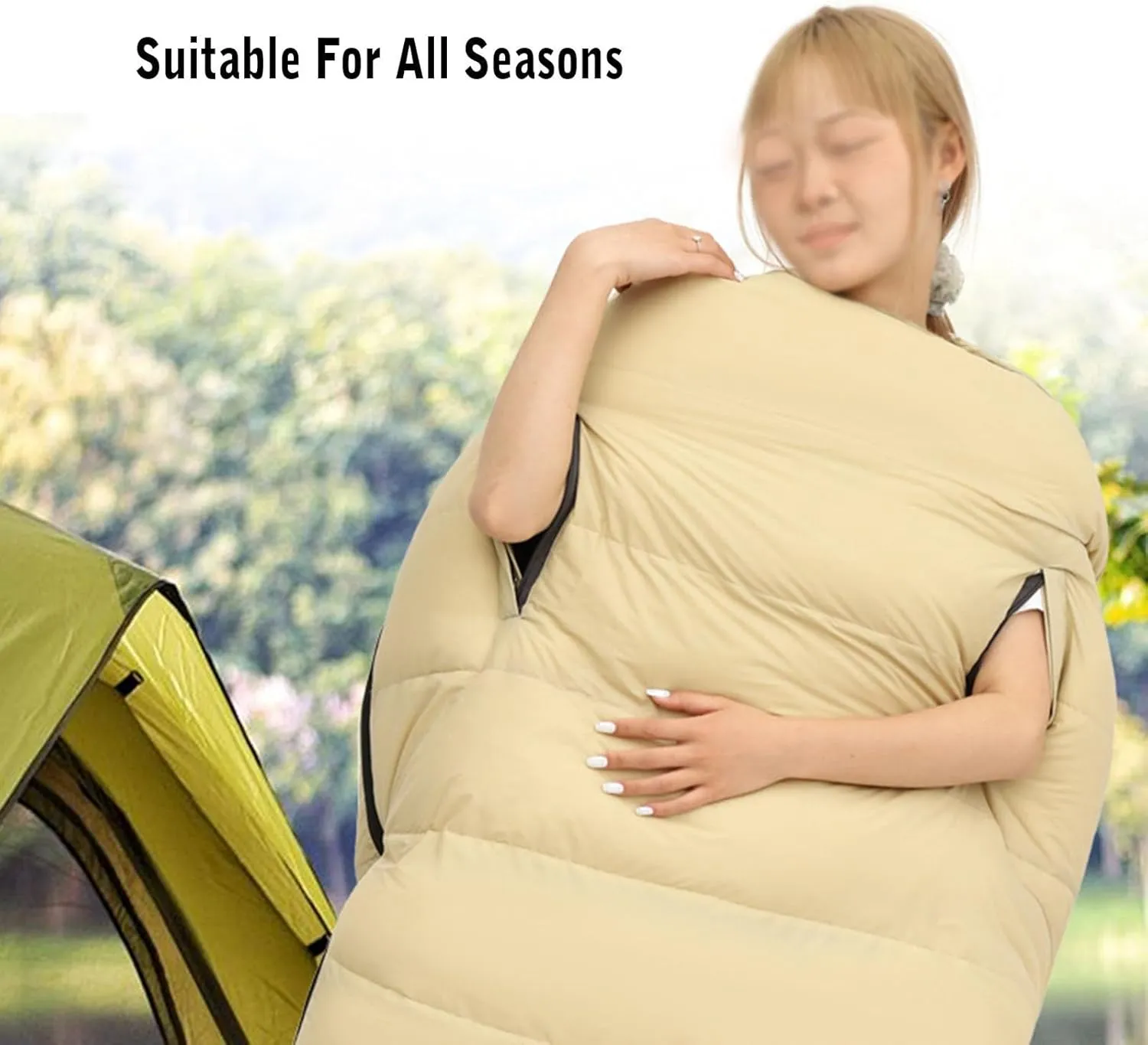 Camping Sleeping Bag, Lightweight Wearable Sleeping Bags with Arm Holes and Pillow Can Be Spliced for Two People, Waterproof and Warm,Suitable for Adults