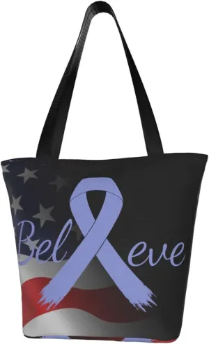 Cancer Believe Stomach Cancer Periwinkle Ribbon Fashion Shoulder Bag Large Capacity For Man Or Woman
