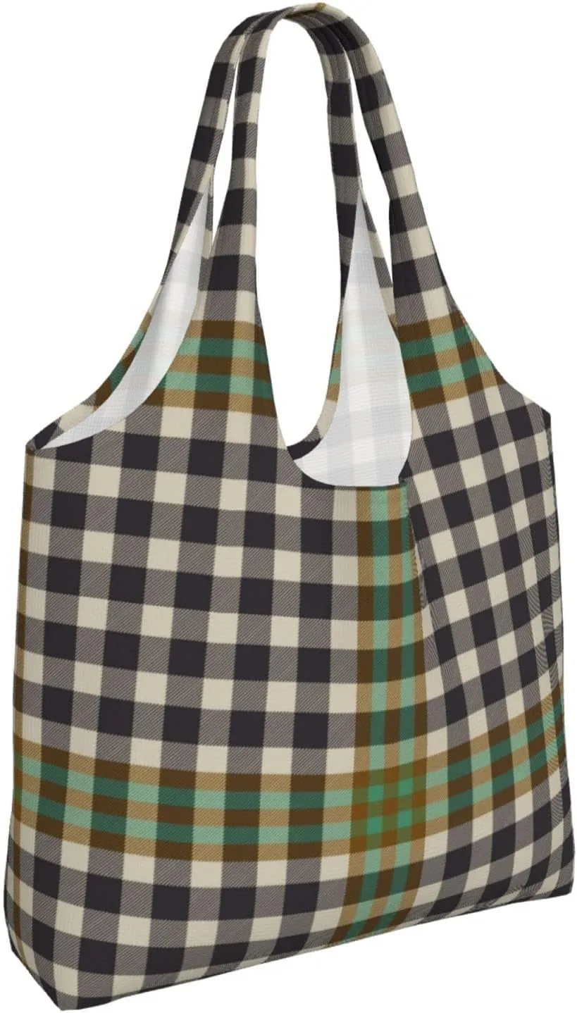 Canvas Shoulder Tote Bags For Women And Men, Reusable Grocery Bags, Large Capacity Carmichael Modern Tartan Printed