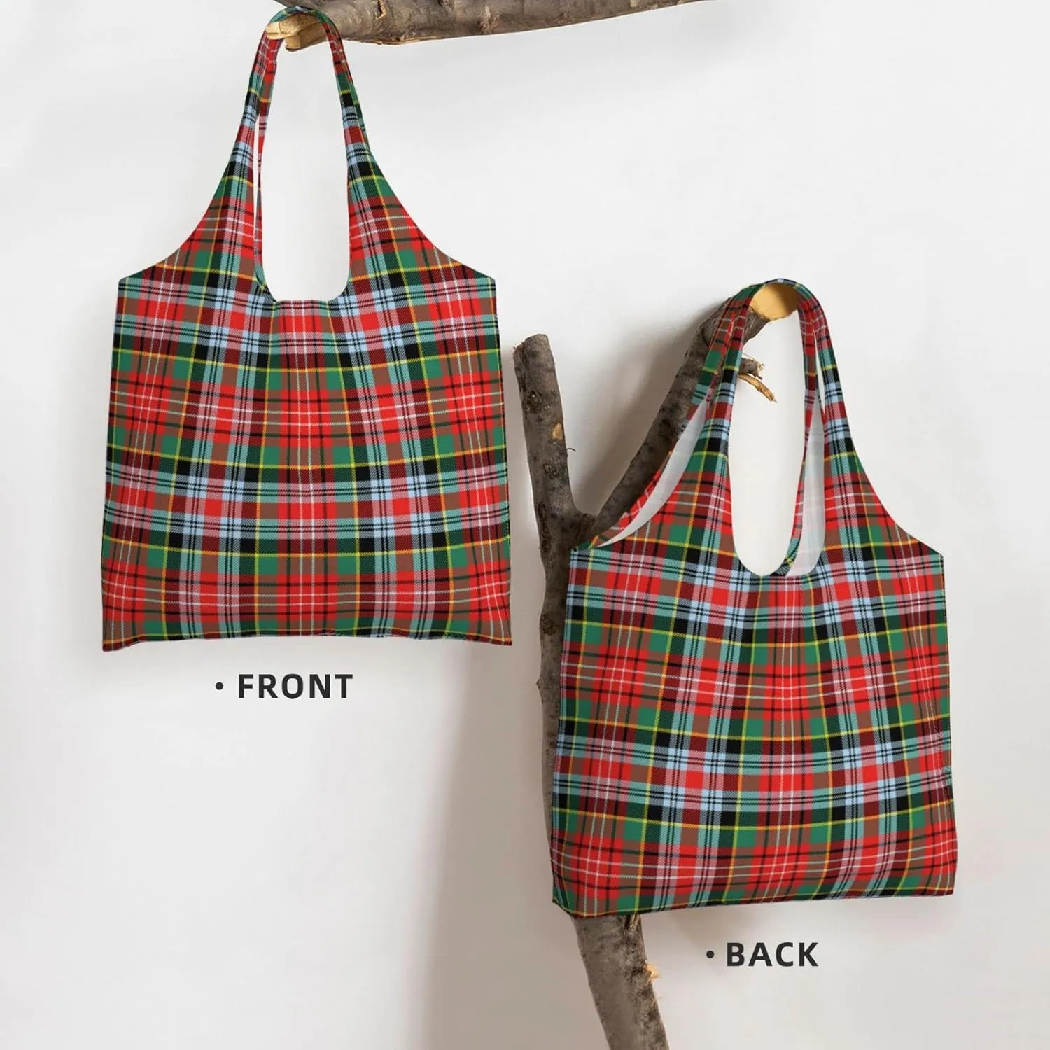 Canvas Shoulder Tote Bags For Women And Men, Reusable Grocery Bags, Large Capacity Carmichael Modern Tartan Printed