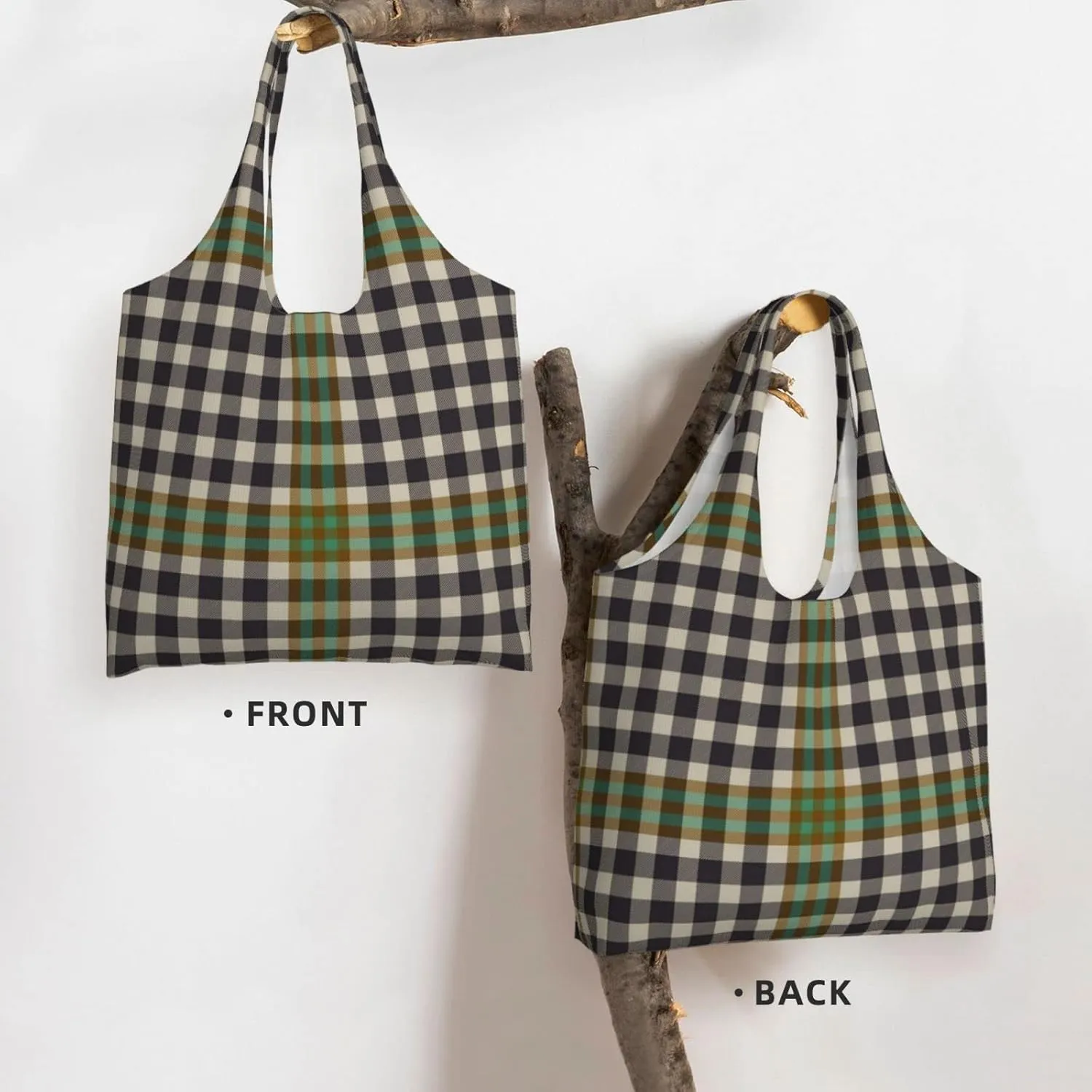 Canvas Shoulder Tote Bags For Women And Men, Reusable Grocery Bags, Large Capacity Carmichael Modern Tartan Printed