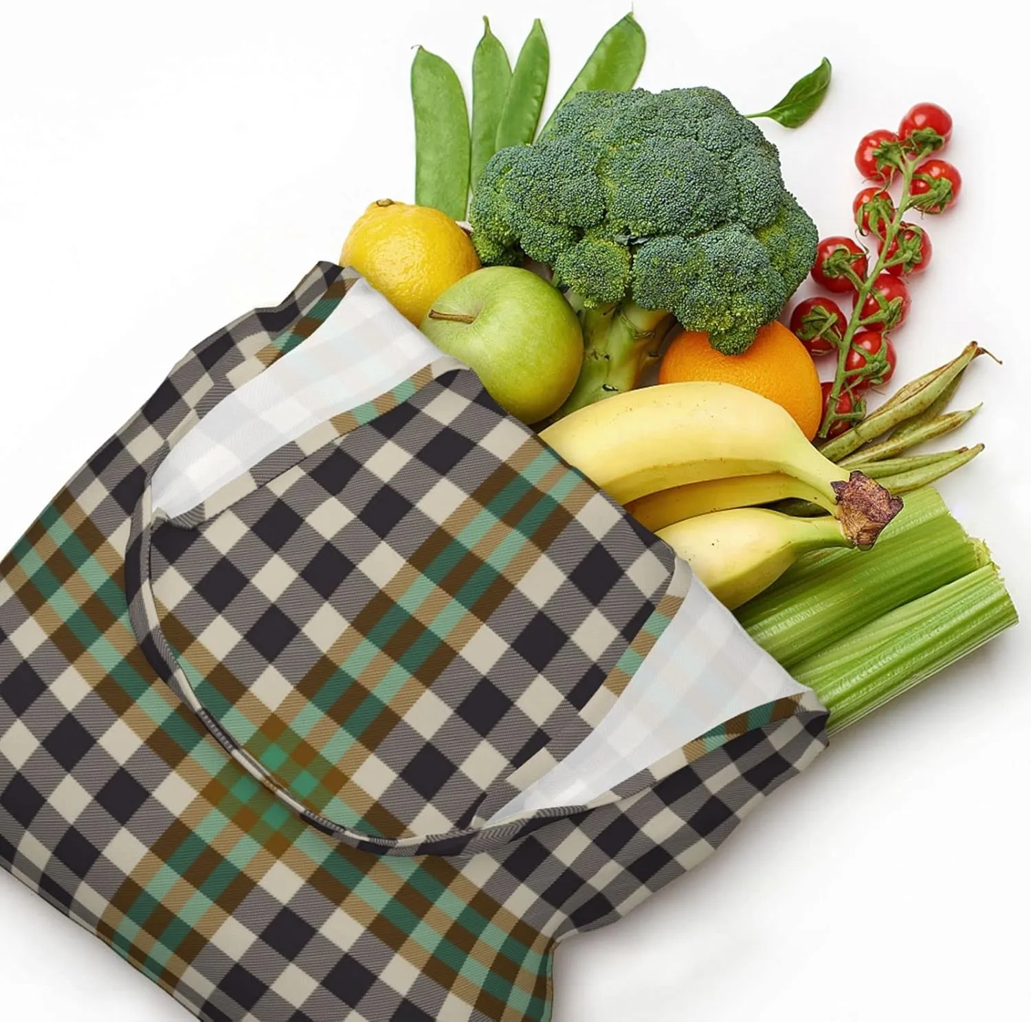 Canvas Shoulder Tote Bags For Women And Men, Reusable Grocery Bags, Large Capacity Carmichael Modern Tartan Printed