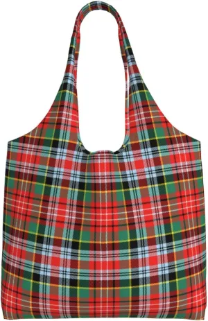 Canvas Shoulder Tote Bags For Women And Men, Reusable Grocery Bags, Large Capacity Carmichael Modern Tartan Printed