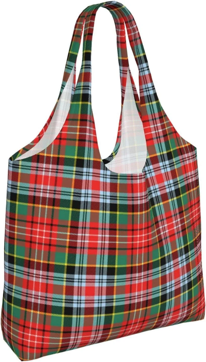 Canvas Shoulder Tote Bags For Women And Men, Reusable Grocery Bags, Large Capacity Carmichael Modern Tartan Printed