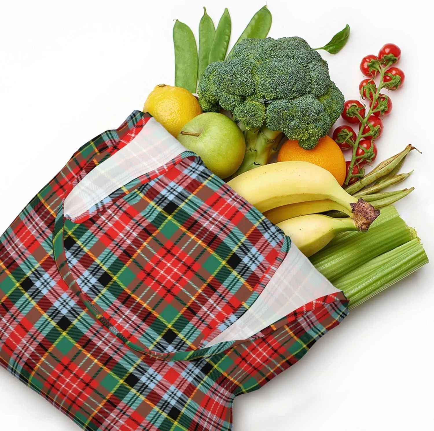 Canvas Shoulder Tote Bags For Women And Men, Reusable Grocery Bags, Large Capacity Carmichael Modern Tartan Printed