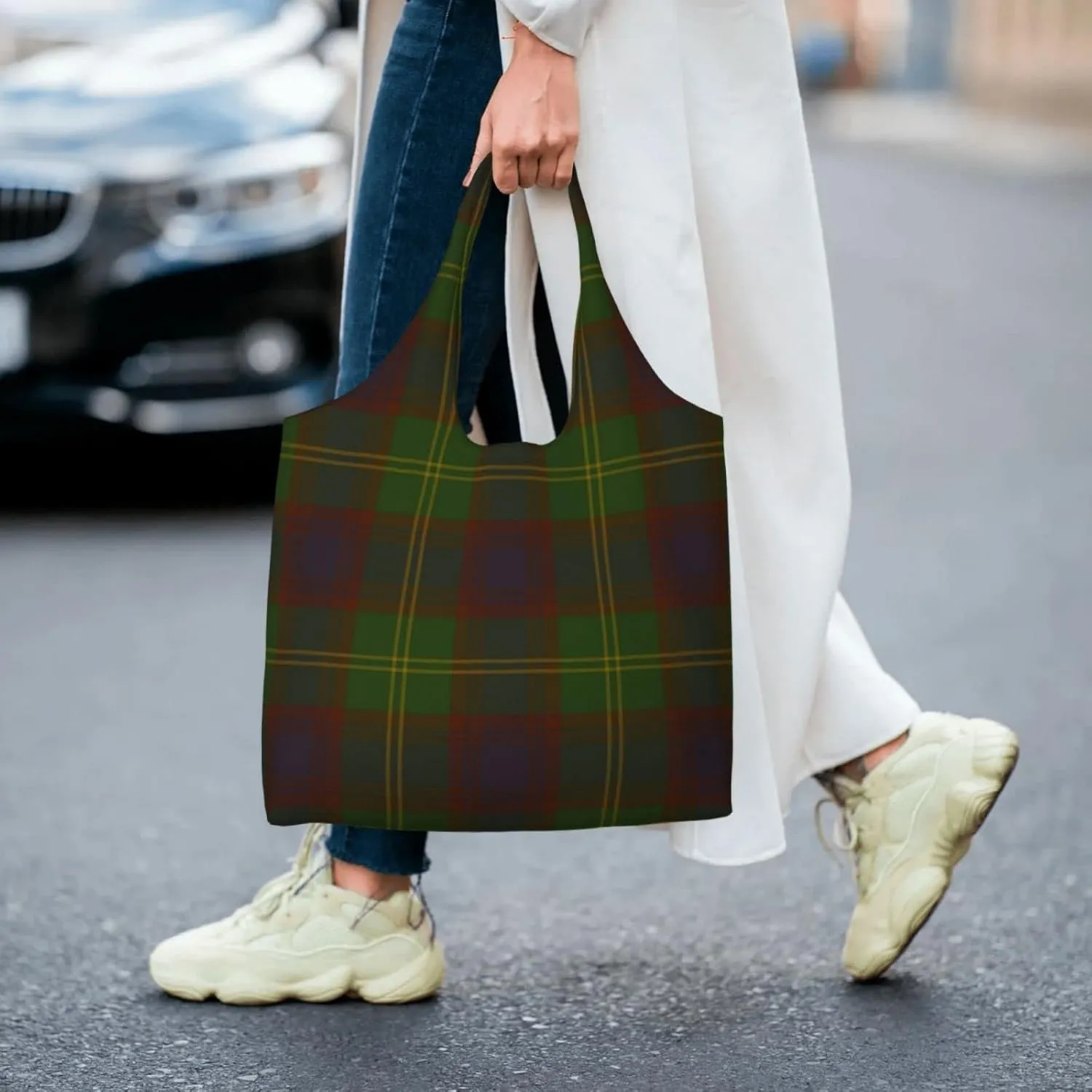 Canvas Shoulder Tote Bags For Women And Men, Reusable Grocery Bags, Large Capacity Urquhart Ancient Tartan Printed