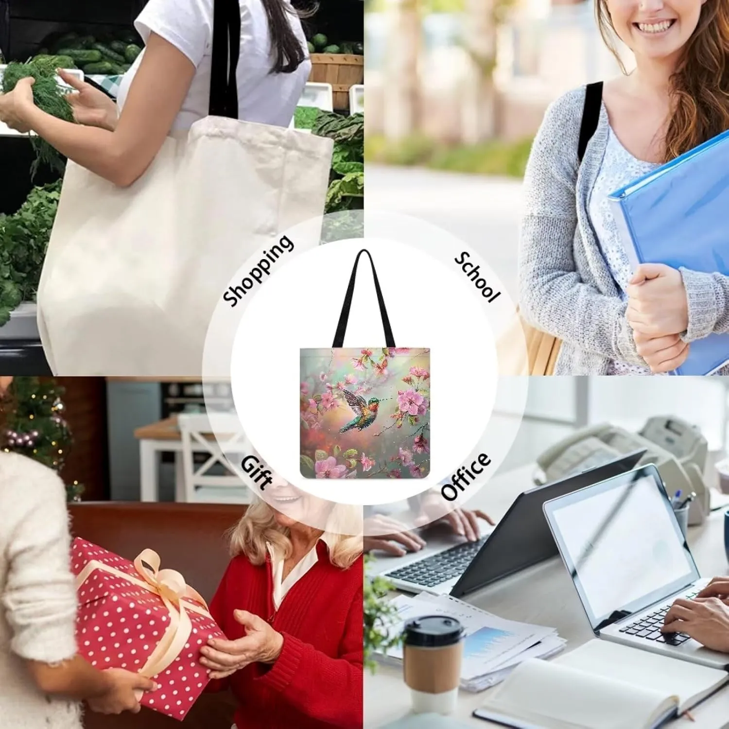 Canvas Tote Bag for Women Reusable Tote Shoulder Bag Fashionable Casual Handbags for Shopping Grocery Work