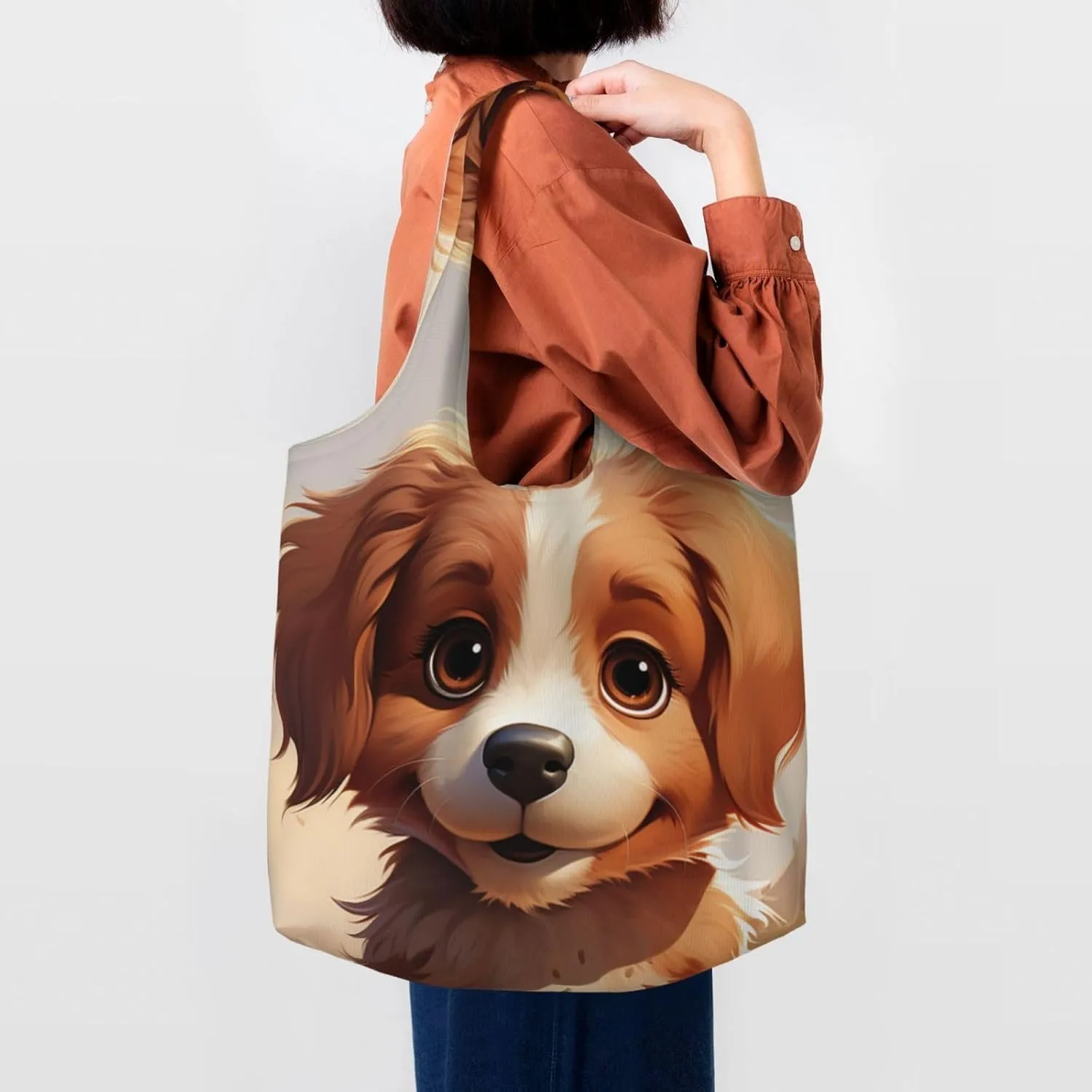 Canvas Tote Bag Lightweight Reusable Grocery Shopping Bag Dots on Leopard Print Handbag for Women Men