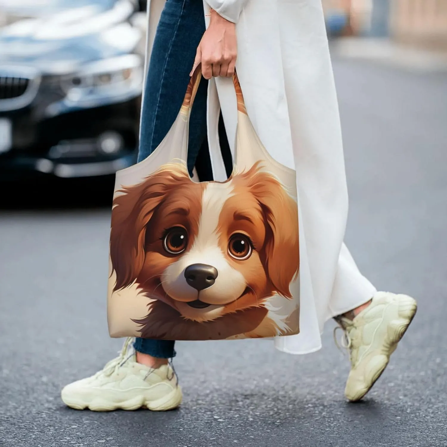 Canvas Tote Bag Lightweight Reusable Grocery Shopping Bag Dots on Leopard Print Handbag for Women Men