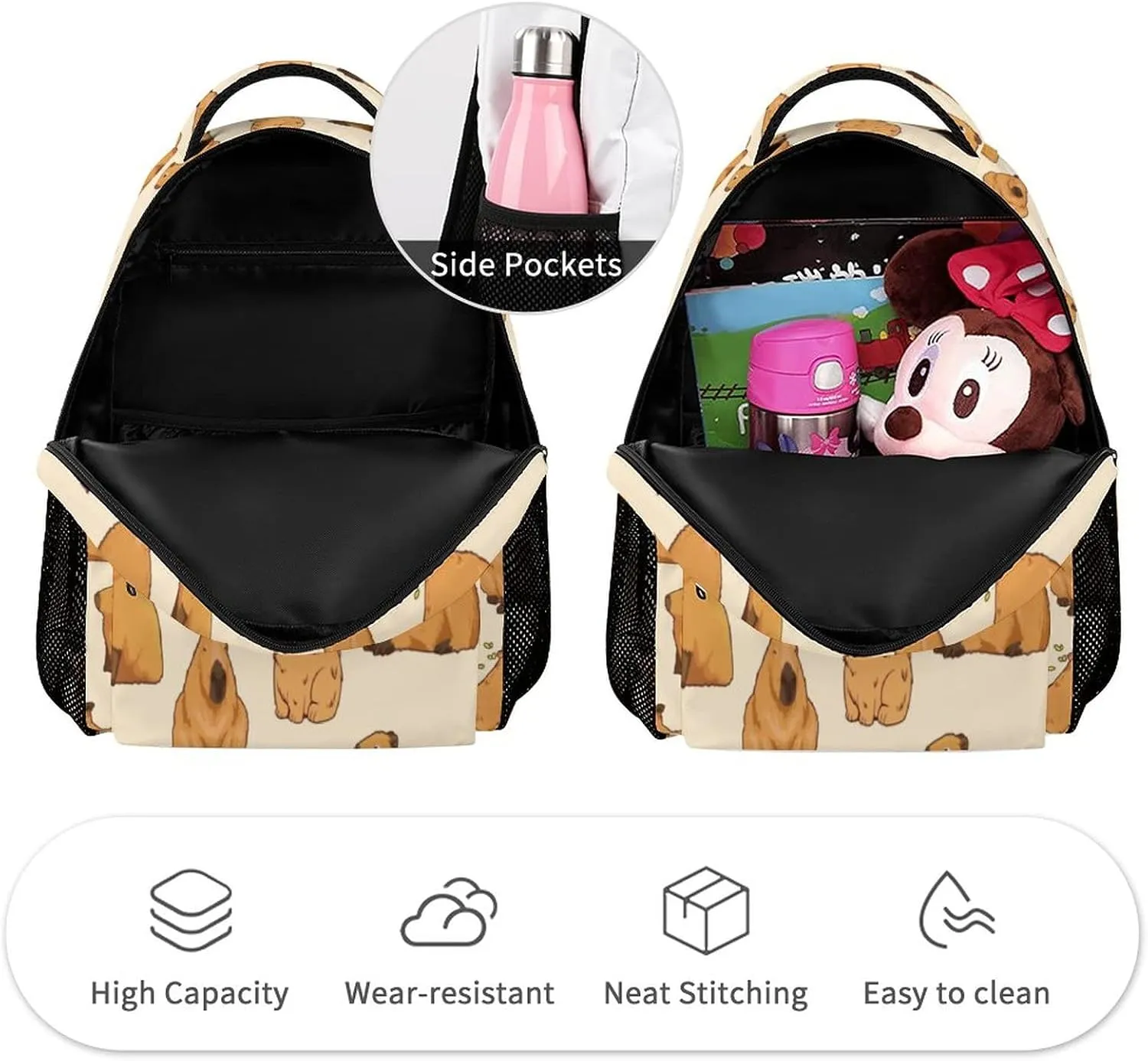 Capybara Backpack Gift for Kids Boys Girls Polyester Fashion School Bag Stylish Print Travel Laptop Bookbag