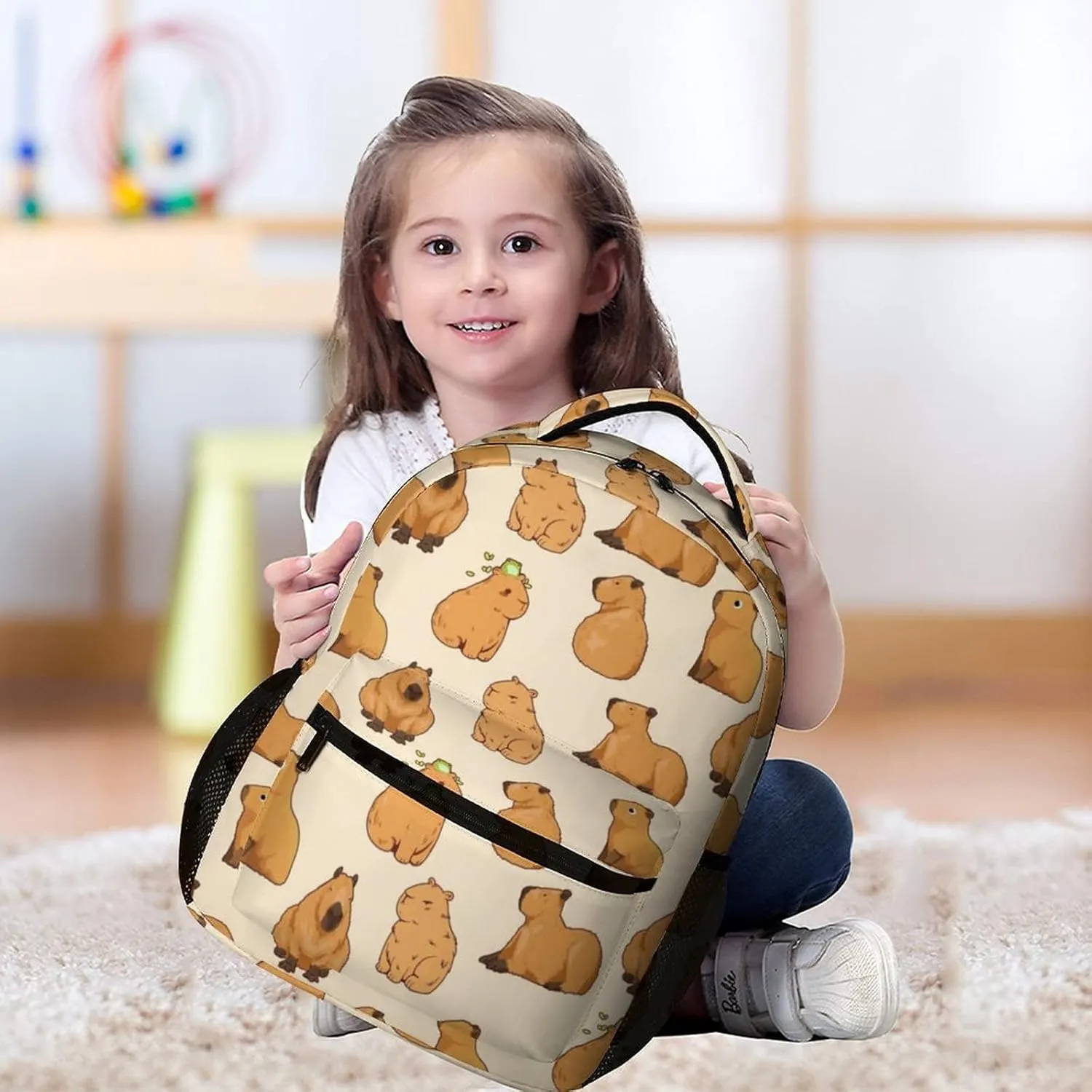 Capybara Backpack Gift for Kids Boys Girls Polyester Fashion School Bag Stylish Print Travel Laptop Bookbag
