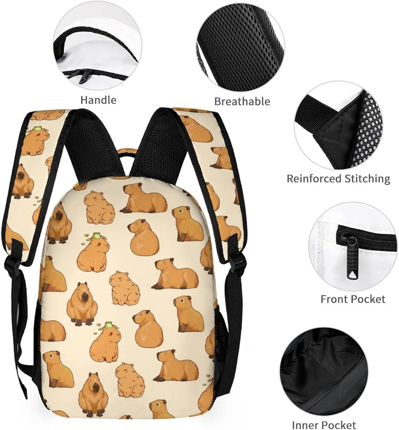 Capybara Backpack Gift for Kids Boys Girls Polyester Fashion School Bag Stylish Print Travel Laptop Bookbag