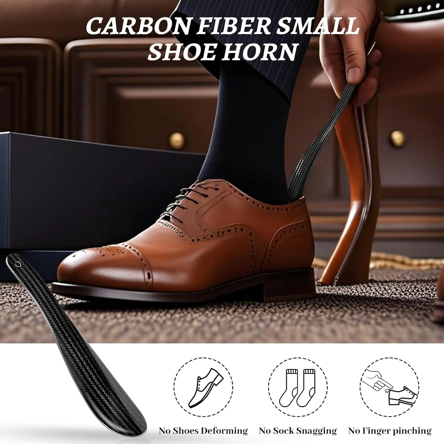 Carbon Fiber Travel Shoe Horn, 7.6 Inches Short Compact Shoe Horn Fit for Handbags, Backpacks, and Suitcases, 0.64 oz Ultra-Lightweight Shoe Horn Companion for Business Trips, Travels, Adventure