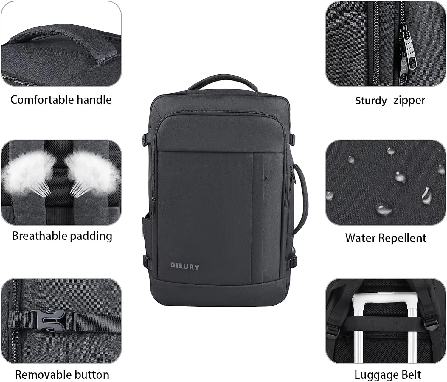 Carry On Backpack, 50L Travel Backpack, Luggage Backpack TSA Flight Approved Laptop Backpack for Men & Women, Large Expandable Bag 40L Daypack Lightweight Business Weekender Bag, Black
