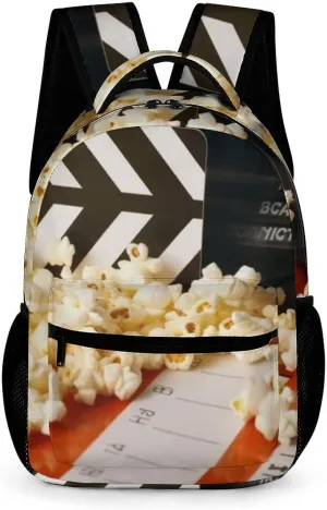 Carry on Backpack,Cinema Clapboard And Popcorn Print Backpack,classical Travel Backpack,backpack with Pocket,unisex Travel Work Bag