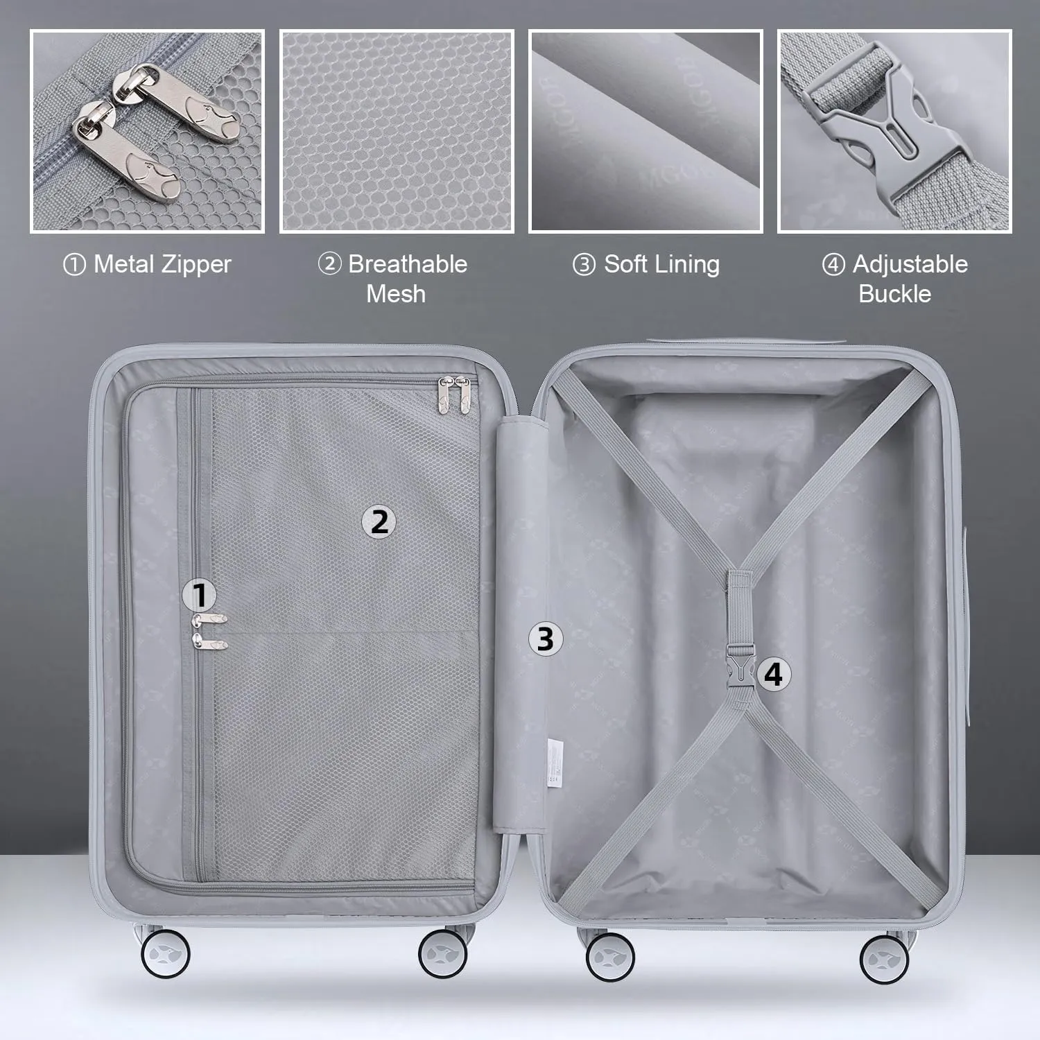 Carry On Luggage 22x14x9 Airline Approved, Hard Suitcases with Spinner Wheels, Polycarbonate Lightweight Luggage, Durable & Stylish, Built-in TSA Lock, Grey