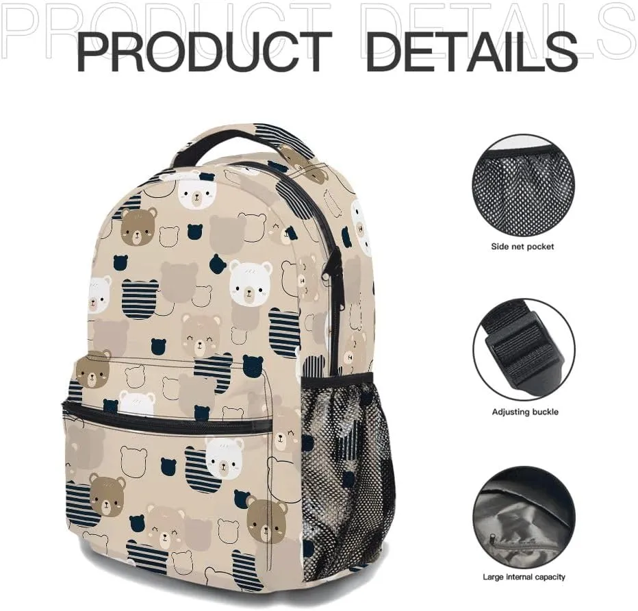 Cartoon Bear Backpack, Lightweight Durable Laptop Bag 3D Printed Daypack with Multiple Pockets, Stylish Shoulders Backpack(Cartoon Bear)