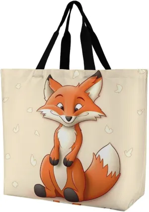 Cartoon Fox Tote Bag for Women Reusable Eco-friendly Shopping Bags Large Capacity Shoulder Bag