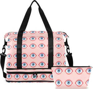 Cartoon Pink Eyeballs Gym Bag for Women & Men,Duffel Bag with Shoe Pocket,Weekender Overnight Bag with Trolley Sleeve for Girls Travel 21220446