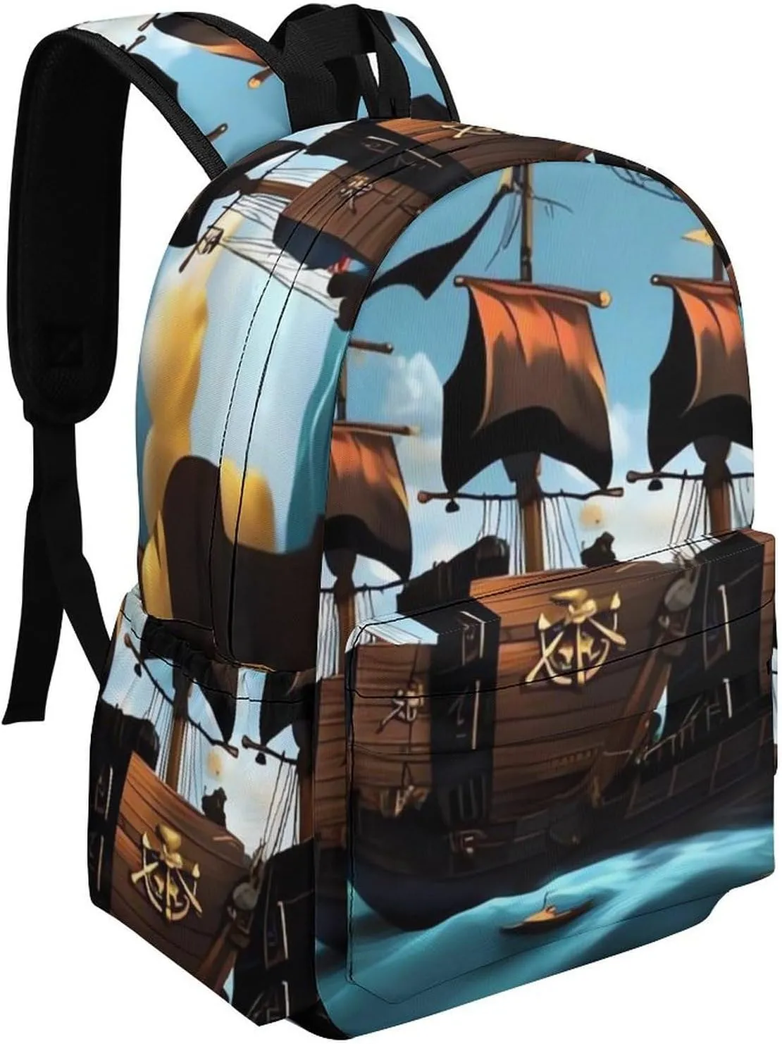 Cartoon Pirate Ship Print Laptop Backpacks Casual Shoulder Bag Travel Daypack Fashion for Men Women