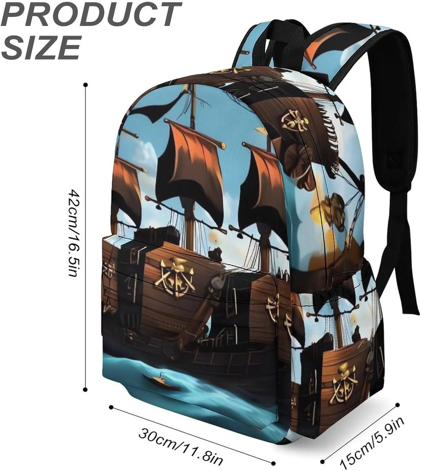 Cartoon Pirate Ship Print Laptop Backpacks Casual Shoulder Bag Travel Daypack Fashion for Men Women