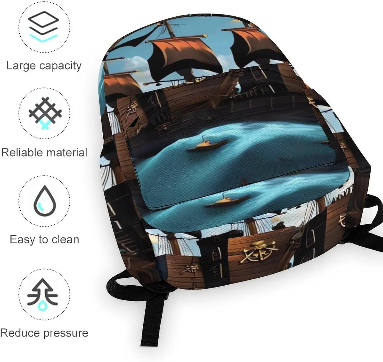 Cartoon Pirate Ship Print Laptop Backpacks Casual Shoulder Bag Travel Daypack Fashion for Men Women