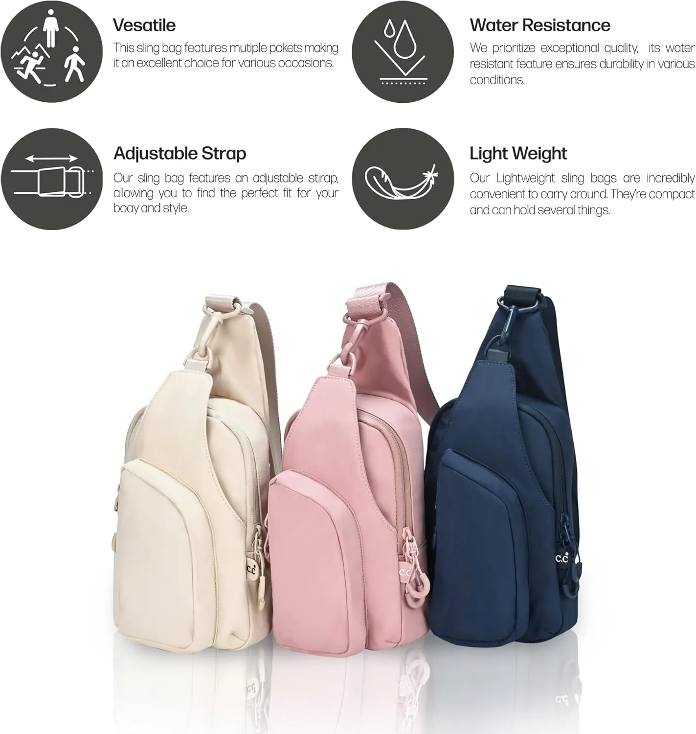 C.C Belt Bag for Women Sling Bag Crossbody Bags with Adjustable Strap for Women (Crossbody - Black)