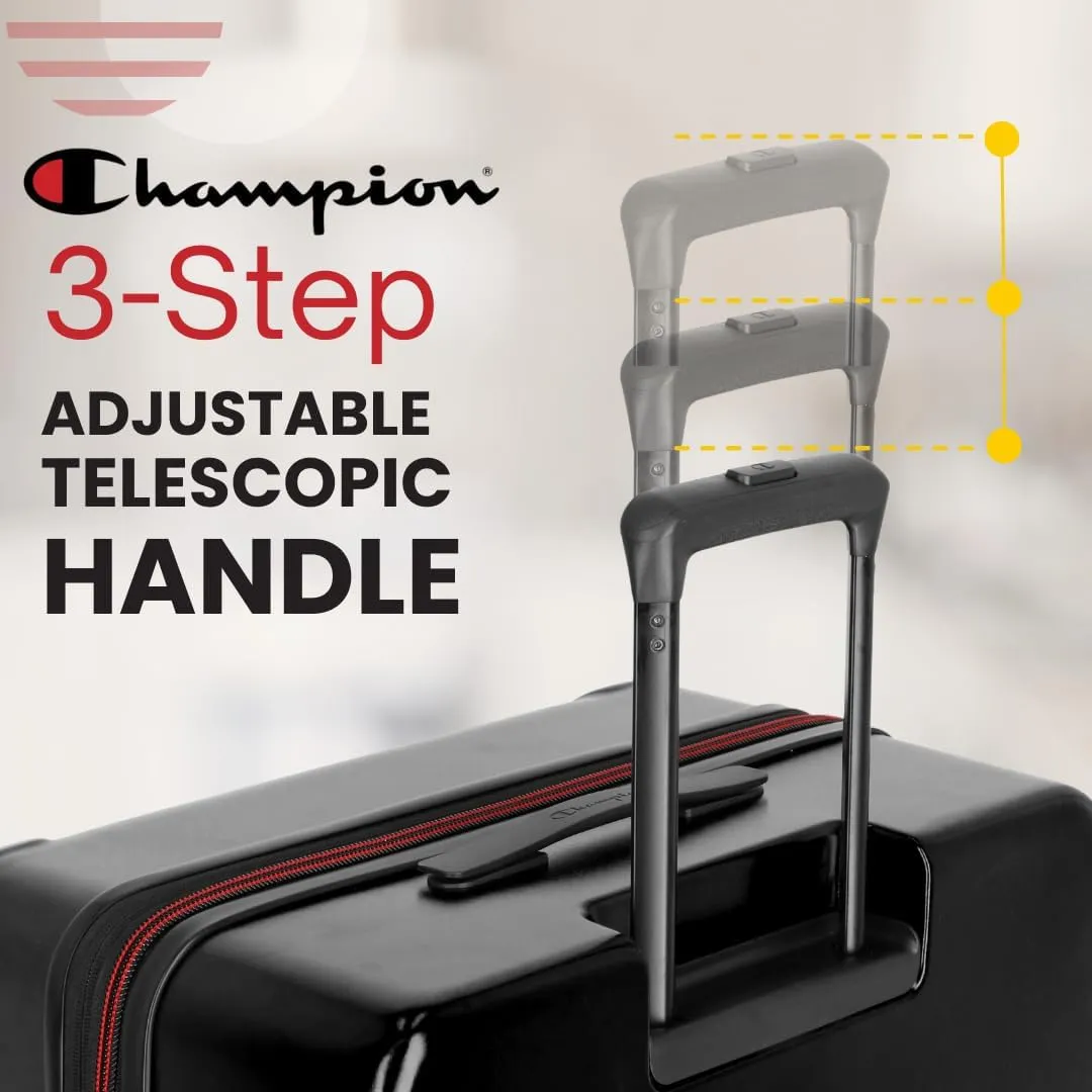 Champion 21” Hardshell Suitcase with Cup Holder & 8 Spinner Wheels - Expandable Carry-On & Checked Luggage - Durable ABS Material - Travel Bags for Men & Women - Airline Approved - With TSA Lock - Blk