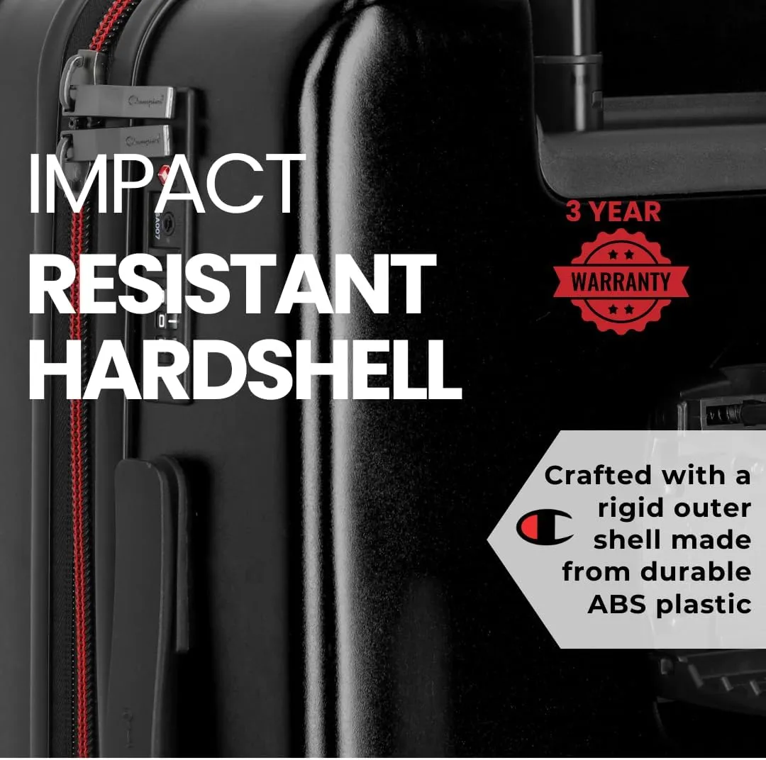 Champion 21” Hardshell Suitcase with Cup Holder & 8 Spinner Wheels - Expandable Carry-On & Checked Luggage - Durable ABS Material - Travel Bags for Men & Women - Airline Approved - With TSA Lock - Blk