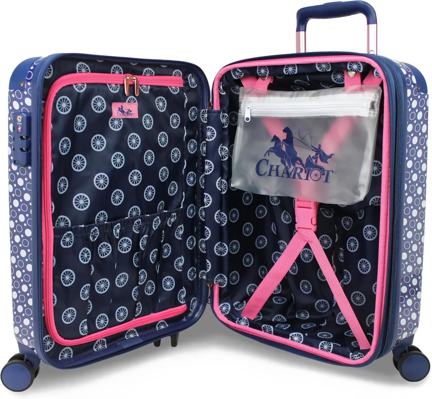 Chariot 2-piece set Hardside Expandable Carry On Luggage With Matching Beauty Case (Dotty)