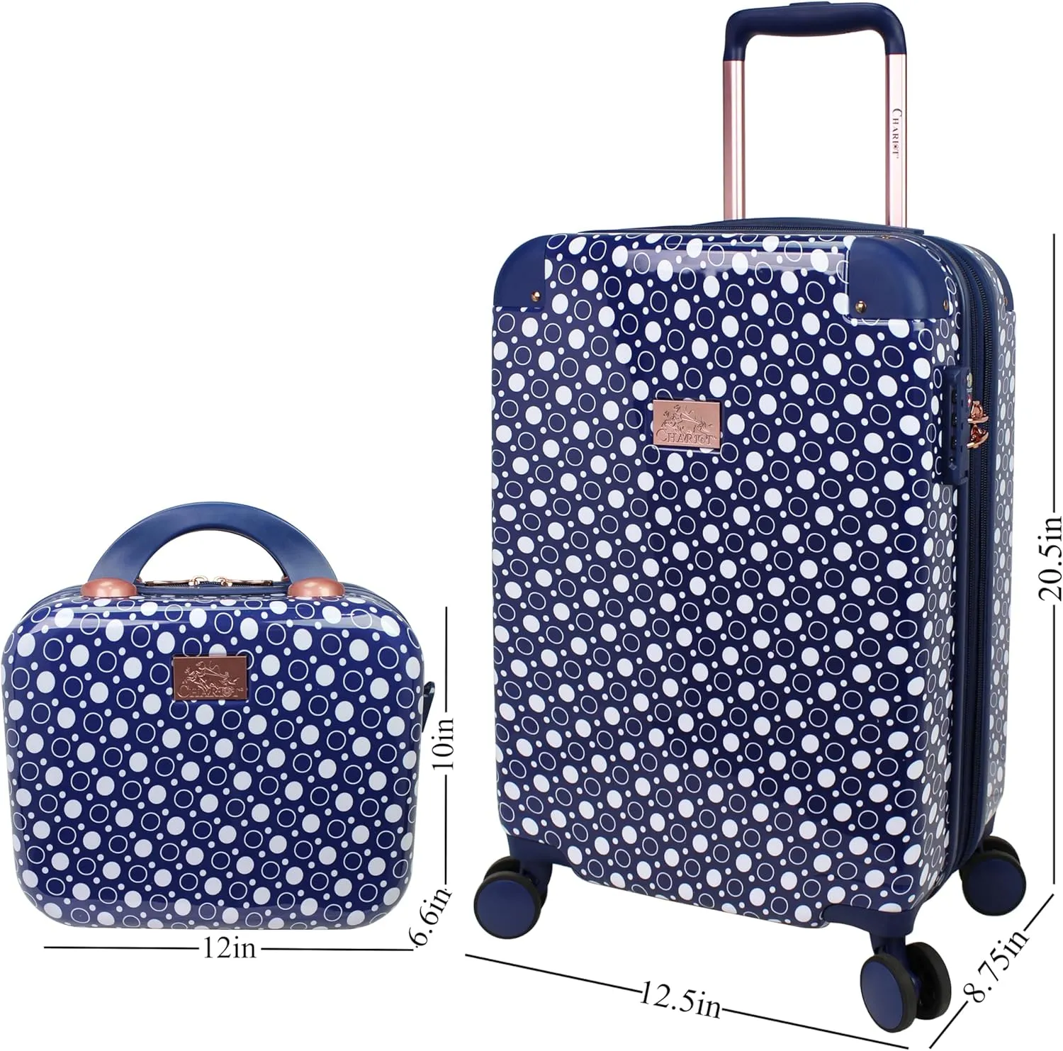 Chariot 2-piece set Hardside Expandable Carry On Luggage With Matching Beauty Case (Dotty)