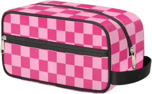 Checkered Pink Hanging Toiletry Bag for Women Girls,Travel Cosmetic Bag,Waterproof Makeup Bag,Approved Hygiene Bag Dopp Kit Organizer for Toiletries Shower Bathroom Carry-on Accessories Gifts