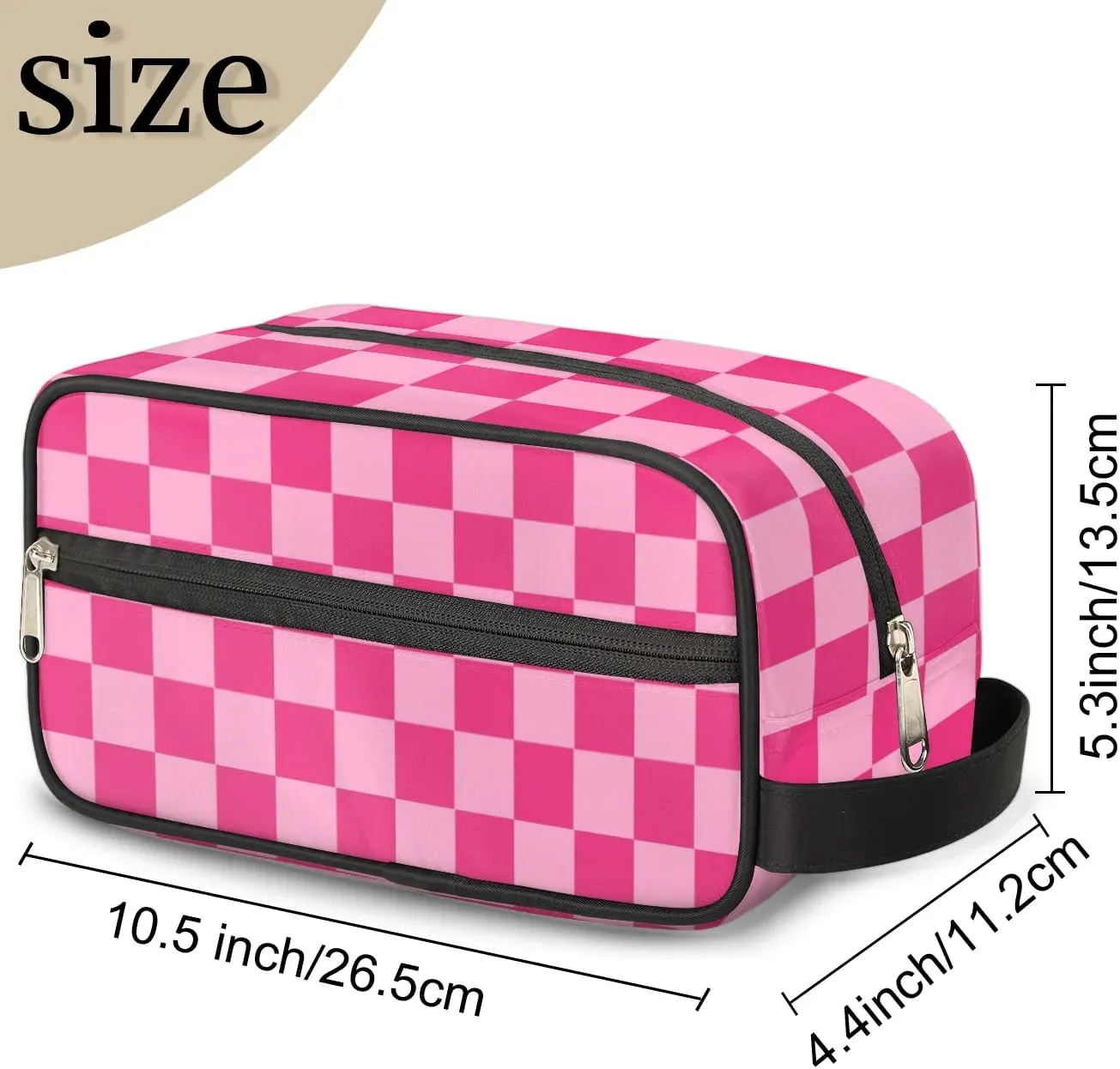 Checkered Pink Hanging Toiletry Bag for Women Girls,Travel Cosmetic Bag,Waterproof Makeup Bag,Approved Hygiene Bag Dopp Kit Organizer for Toiletries Shower Bathroom Carry-on Accessories Gifts