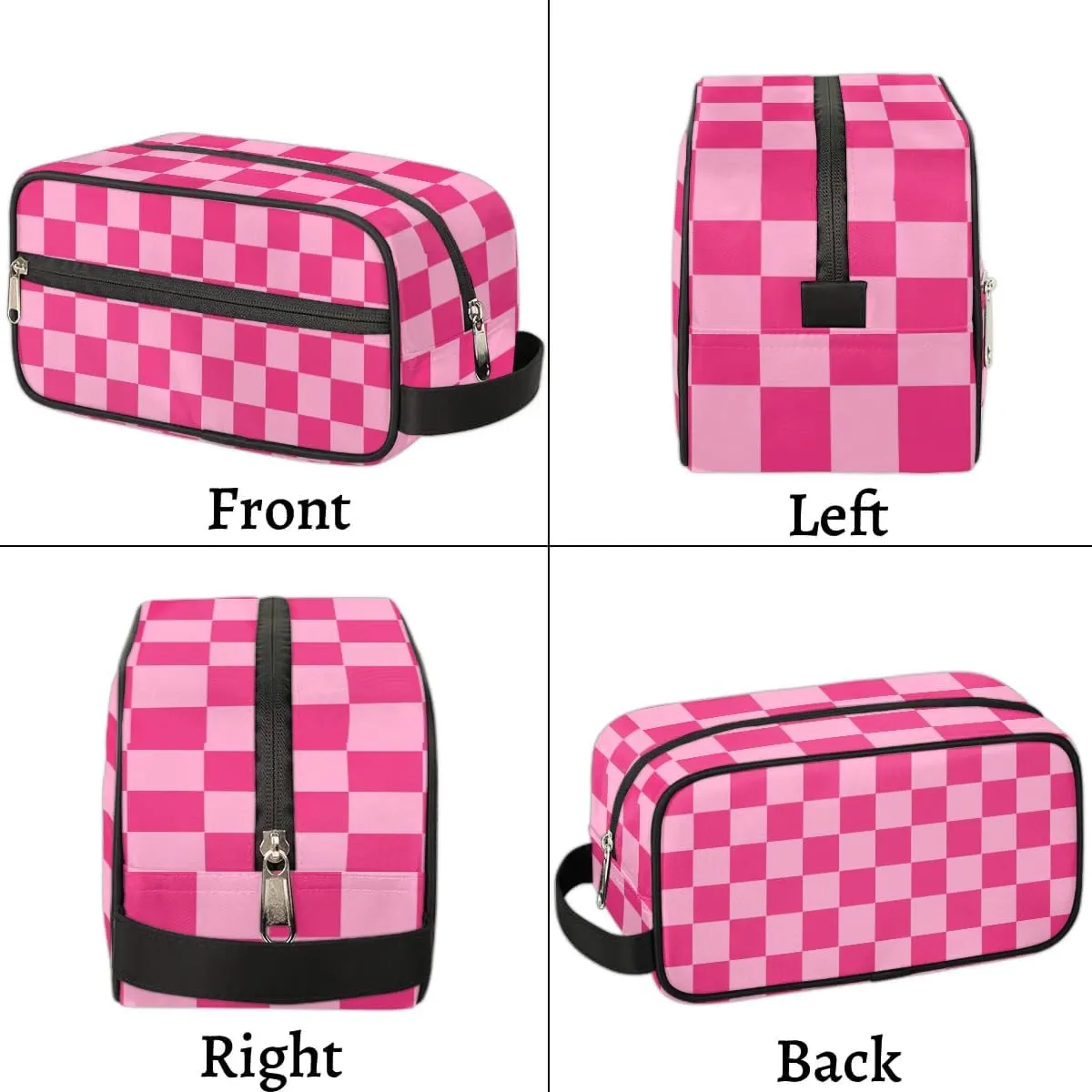 Checkered Pink Hanging Toiletry Bag for Women Girls,Travel Cosmetic Bag,Waterproof Makeup Bag,Approved Hygiene Bag Dopp Kit Organizer for Toiletries Shower Bathroom Carry-on Accessories Gifts