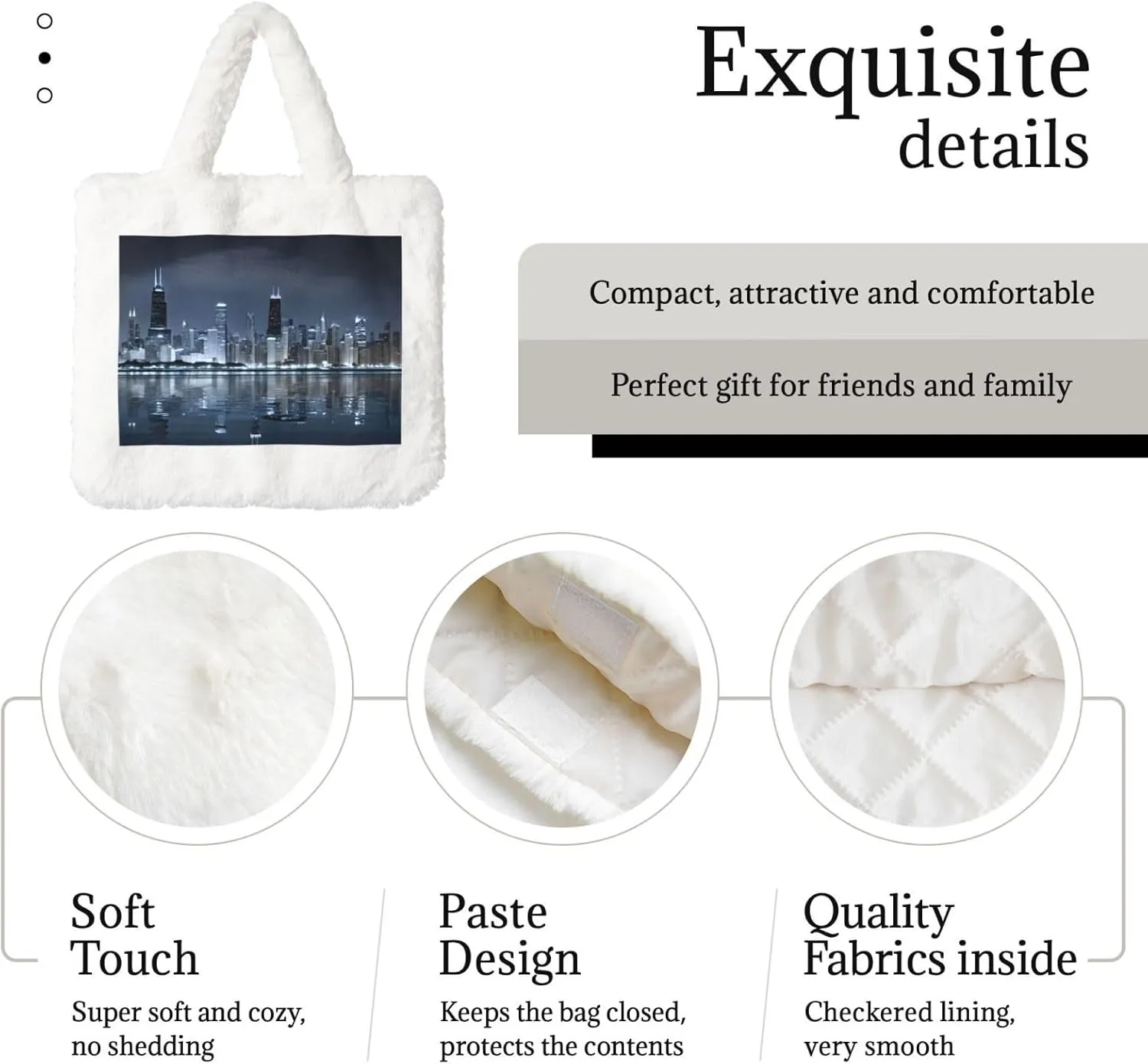 Chicago Reflected Plush Handbag, Comfortable Touch, Stylish And Compact, Suitable For Daily Travel