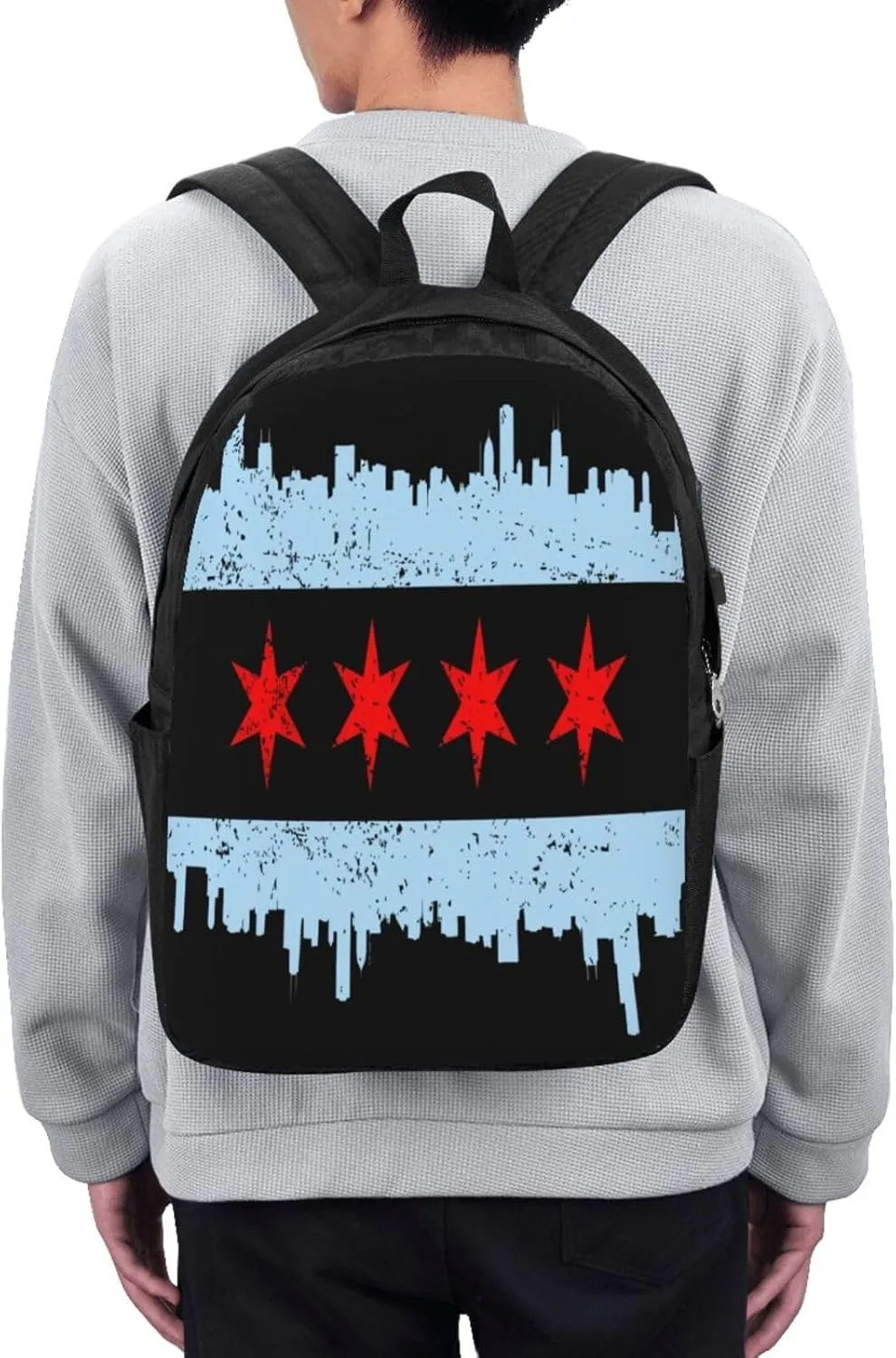 Chicago Skyline Flags Laptop Backpacks Travel Backpack Casual Business Daypack Sport Rucksack Computer Bag Fits up to 17 Inch Notebook with USB Port