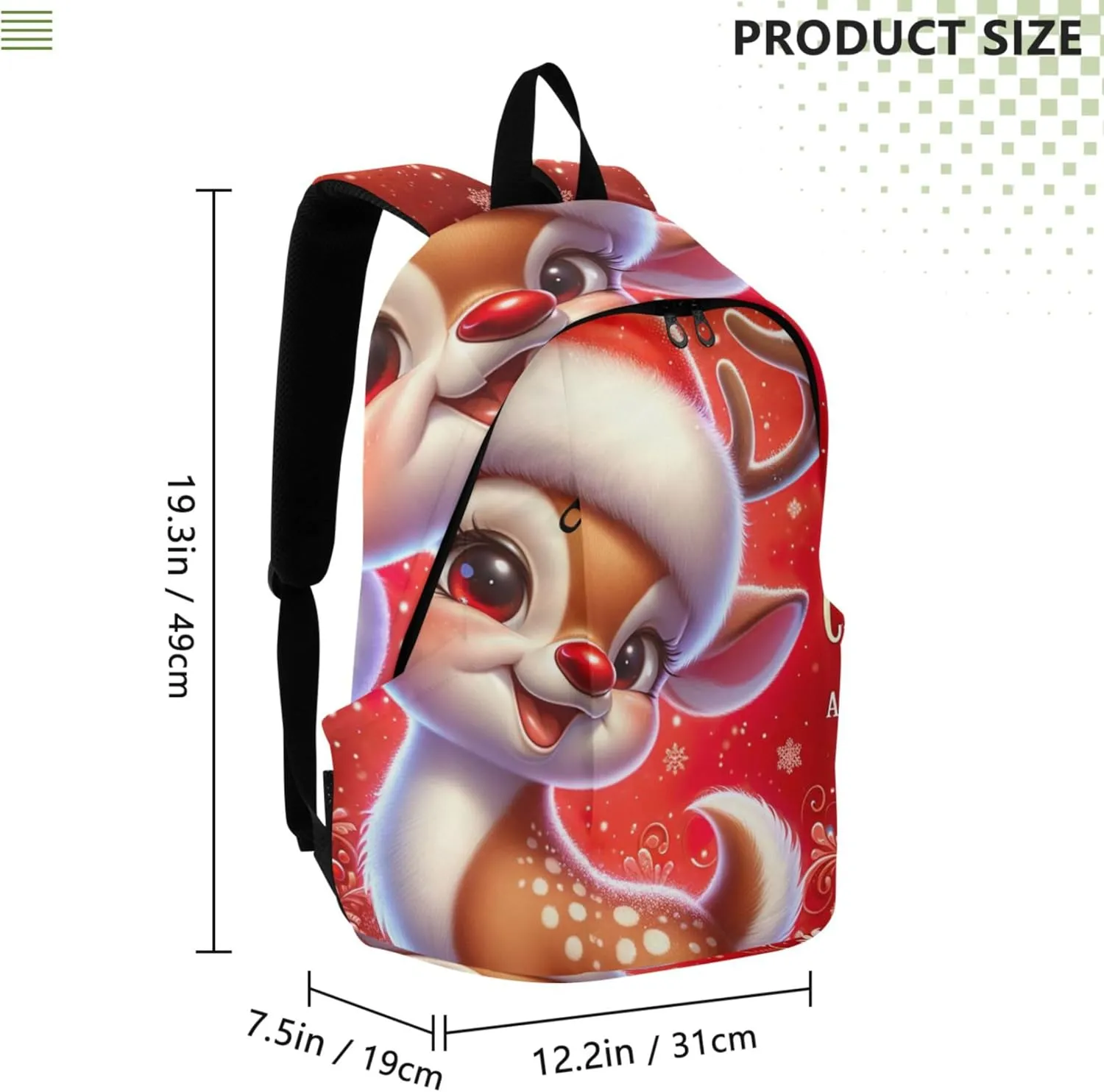 CHIFIGNO Womens Daypack Cute Backpacks Cute Christmas Reindeer Red Lightweight Personal Item Travel Bag