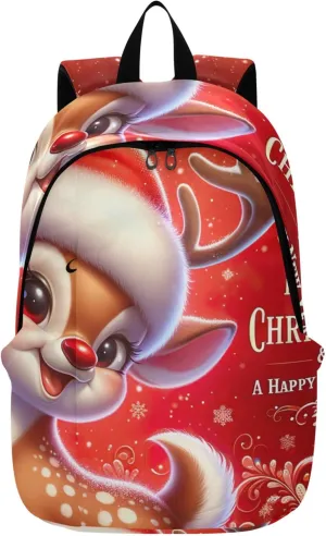 CHIFIGNO Womens Daypack Cute Backpacks Cute Christmas Reindeer Red Lightweight Personal Item Travel Bag