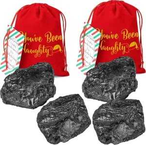 Christmas Coal Bag with Christmas Fake Coal Ultimate Naughty List Lump of Coal,Resin Fake Coal Christmas Bag of Coal Santa's Naughty or Nice Gifts for Holiday Santa Stocking Stuffer (2)