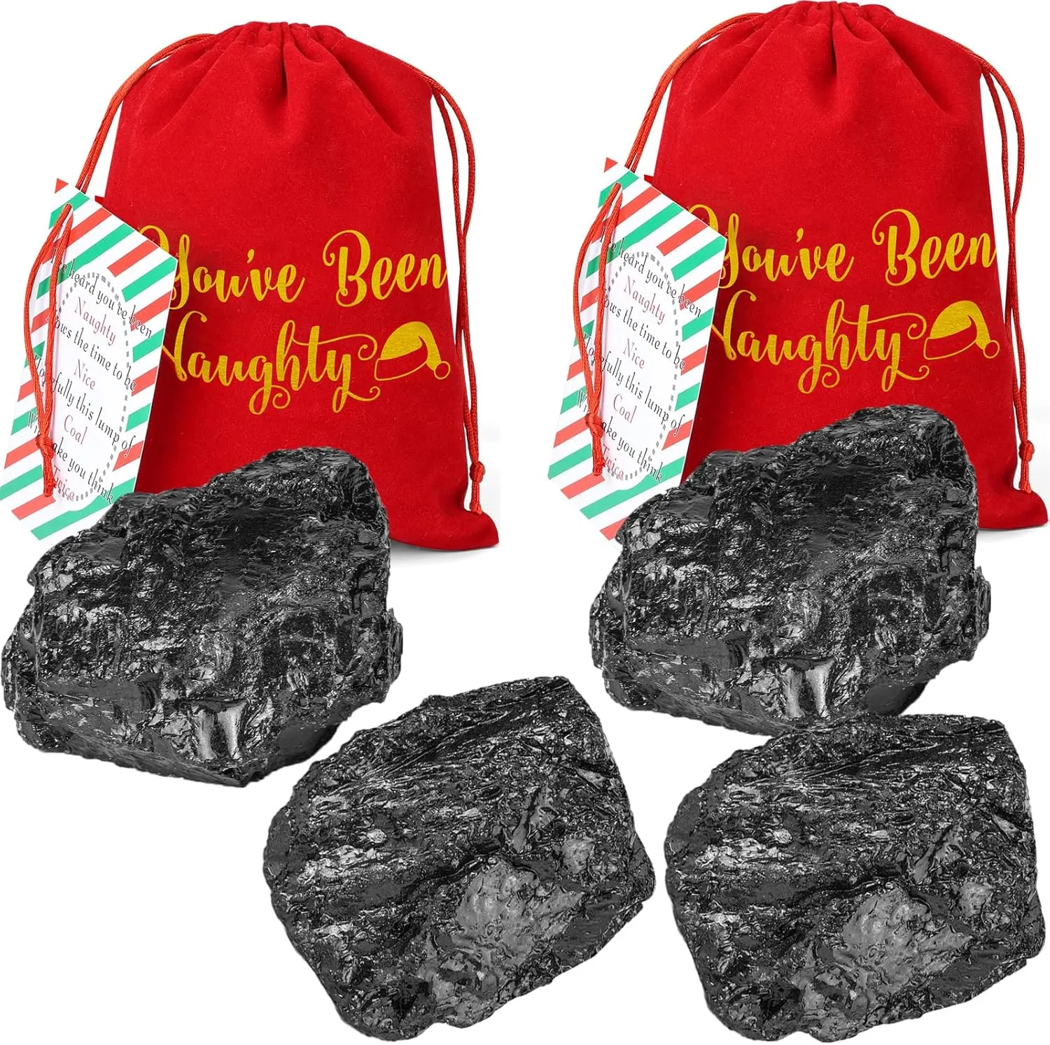 Christmas Coal Bag with Christmas Fake Coal Ultimate Naughty List Lump of Coal,Resin Fake Coal Christmas Bag of Coal Santa's Naughty or Nice Gifts for Holiday Santa Stocking Stuffer (2)