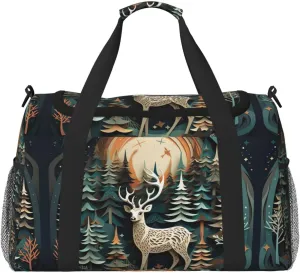 Christmas Deer Print Travel Duffle Bag Large Capacity Tote Stylish Weekender Bag for Outdoor Activities