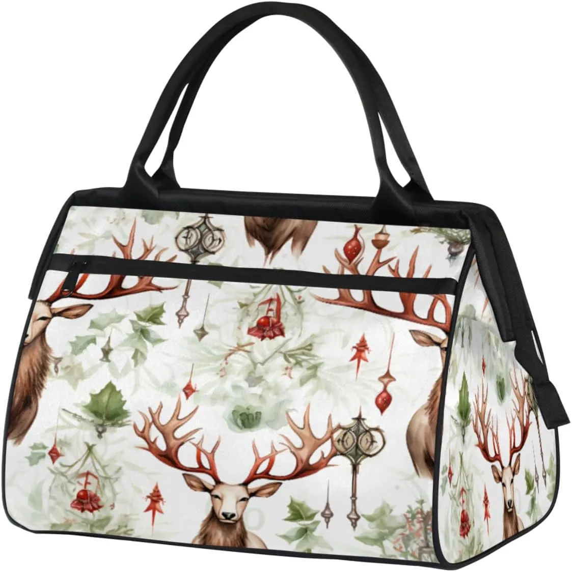 Christmas Reindeer Leaves Gym Bag for Women Men, Travel Sports Duffel Bag with Trolley Sleeve, Waterproof Sports Gym Bag Weekender Overnight Bag Carry On Tote Bag for Travel Gym Sport