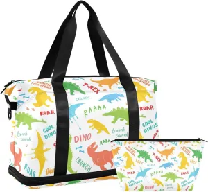 Chroma Dinosaurs Versatile Sports Travel Bag - Lasting Twill Tote, Removable Wheel & Rod Bagging, Multi-pocket Design, Complimentary Makeup Bag