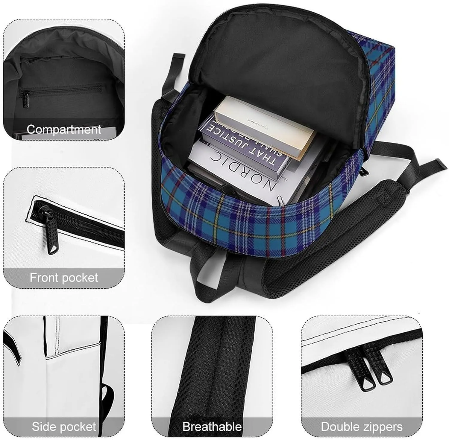 Citadel Military Academy Tartan Large Capacity High-end Fashionable Three-layer Half Full Print Backpack Unisex