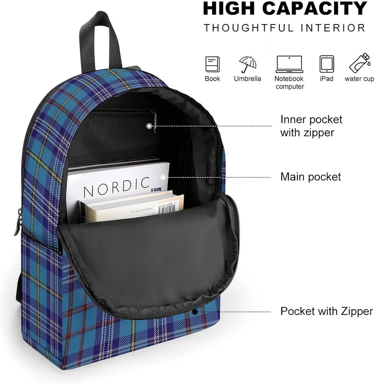 Citadel Military Academy Tartan Large Capacity High-end Fashionable Three-layer Half Full Print Backpack Unisex