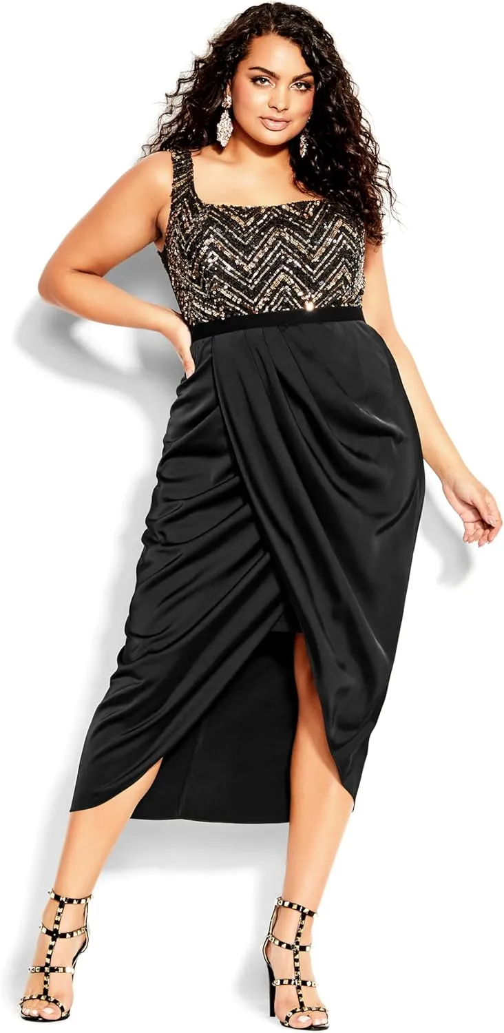 City Chic Women's Plus Size Sequin Bodice Dress