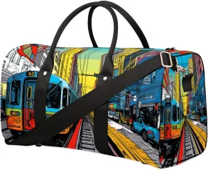 City Railroad Tracks Travel Duffel bag for Men Women Weekender Overnight Bag Gym Bag Carry On Luggage Bags for Yoga Workout Sports