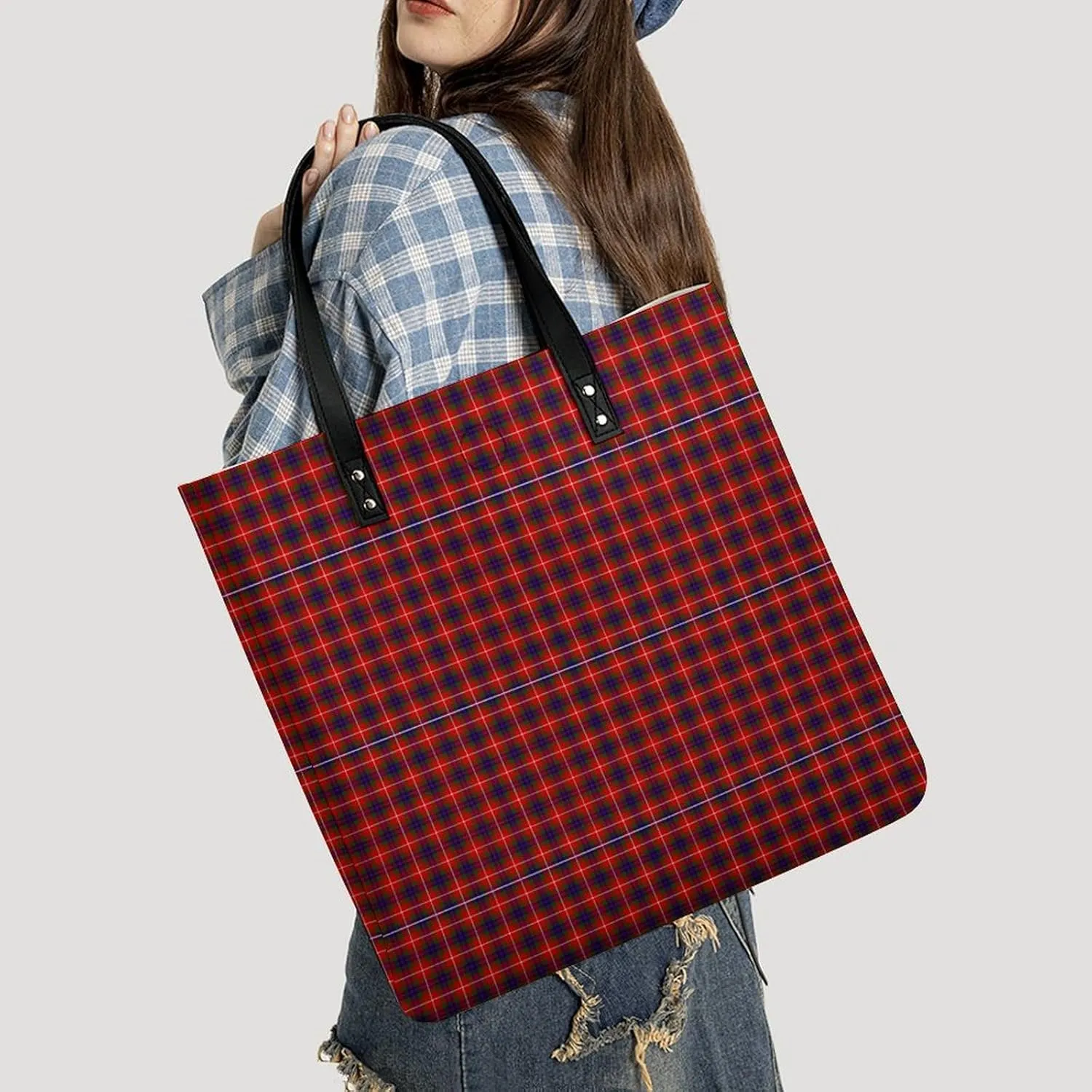 Clan Rutherford Tartan Fashionable All Printed Leather Handbag Unisex